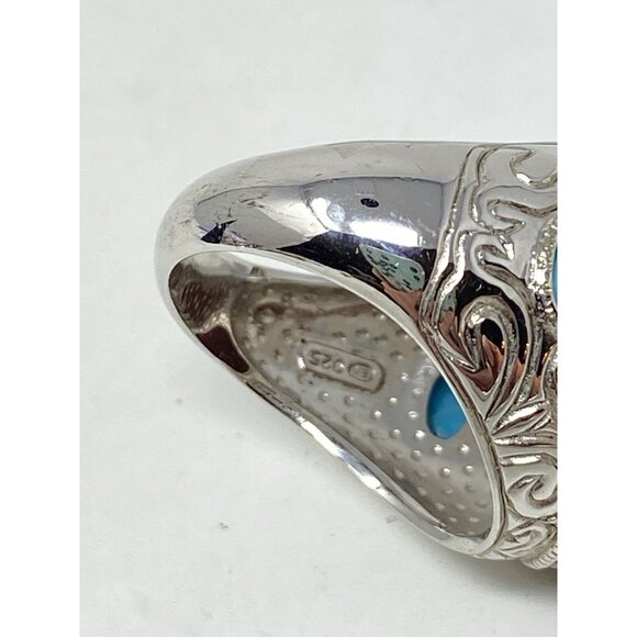 Sterling Silver 925 Brown Amber Stone Dome Ring Size 8 Turquoise Embellishment - Picture 5 of 8